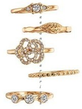 Ring Assorted Floral Ring Pack Stacking 5 Ring Set ~Goldtone~Size 8 ~ NEW Boxed - $19.75