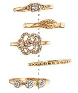 Ring Assorted Floral Ring Pack Stacking 5 Ring Set ~Goldtone~Size 8 ~ NE... - £15.54 GBP