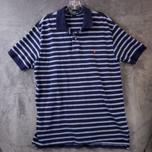 Polo Ralph Lauren Shirt Men&#39;s XL Orange Pony Logo Navy Baby Blue Striped - $12.57