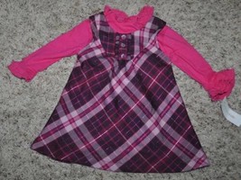 Girls Dress Jumper Wonderkids 2 Pc Long Sleeve Pink Plaid-size 12 months - £6.99 GBP