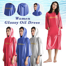 AMORESY Women Shiny Glossy Dress Beach Hooded Pajamas Long Sleeve Loose ... - £32.80 GBP