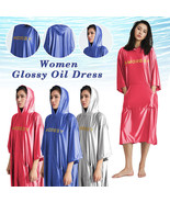 AMORESY Women Shiny Glossy Dress Beach Hooded Pajamas Long Sleeve Loose ... - £32.62 GBP