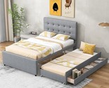 Full Size Upholstered Platform Bed With Pull-Out Trundle And 3 Drawers,S... - $481.99