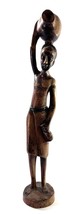 Hand-Carved Wood Sculpture African Tribal Man Carrying Pot 14&quot; Tall - $18.64 CAD