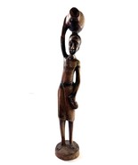 Hand-Carved Wood Sculpture African Tribal Man Carrying Pot 14&quot; Tall - $13.48