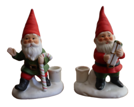Lot 2x Vtg Porcelain Christmas Elf Santa Gnome Candle Holder 4.25&quot; Taiwan - $354.99 MXN
