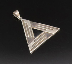 925 Sterling Silver - Vintage Inlaid Black Onyx Carved Triangle Pendant- PT21318 - £27.49 GBP