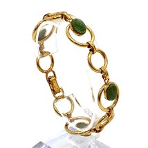 Vintage Signed 12K Gold Filled Van Dell Green Jade Open Circle Link Bracelet 7 - £51.43 GBP