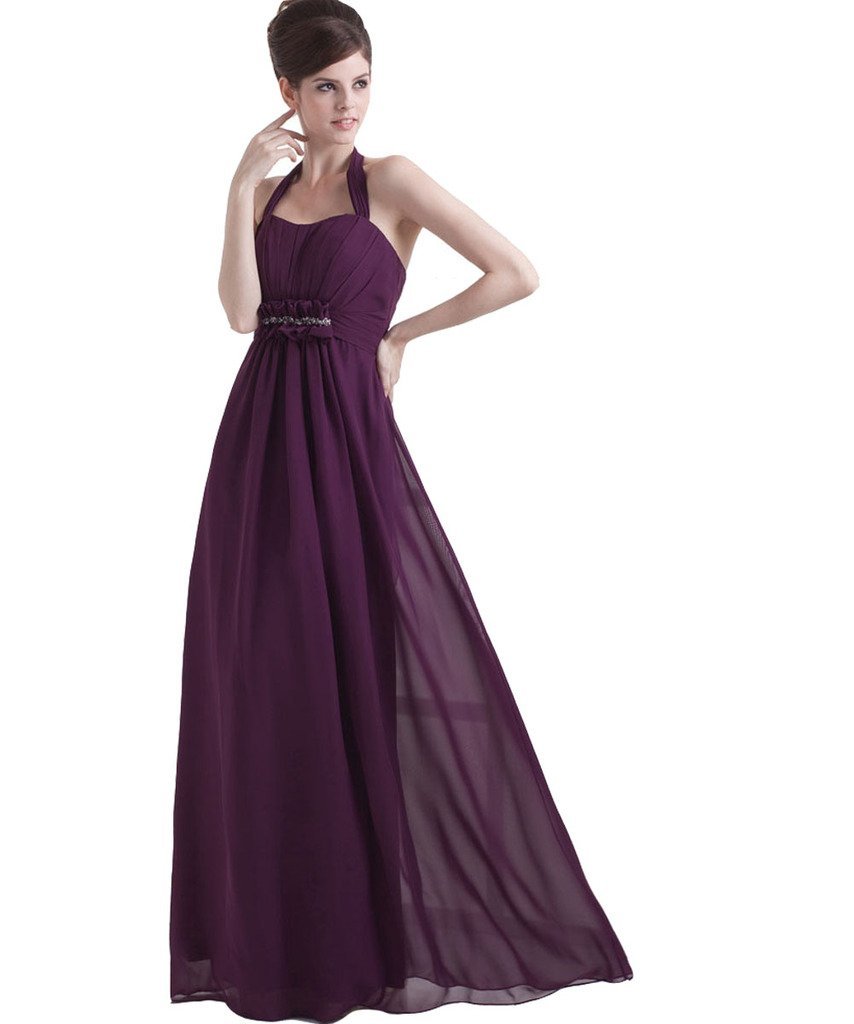 Kivary Women's Halter Long Beaded A Line Prom Evening Dresses Purple US 12