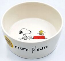 Rae Dunn Pet Dog Bowl PEANUTS "More Please" Ceramic Snoopy New 2026 - $24.70