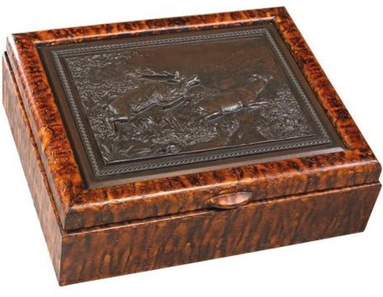 Box MOUNTAIN Lodge Elk Hinged Lid Chocolate Brown Resin Hand-Painted Hand-Cast - $359.00