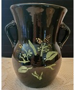 BLACK CERAMIC VASE WITH HAND PAINTED FLOWERS 8&quot; TALL - $31.23 CAD