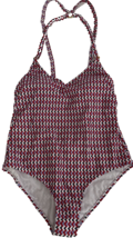 Kona Sol Size 17 1X Red &amp; Blue Geo Print w/ Ring Strap Detail 1 Piece Swimsuit - $18.80