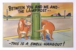 Dog Swell Hangout Cartoon Comic Humor Linen  PC Dachshund Weiner Dog Around Pole - £7.46 GBP