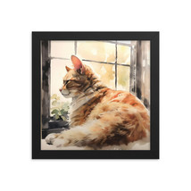 Dreaming Orange Tabby Cat in Window Watercolor Art Framed poster - £24.93 GBP+