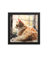 Dreaming Orange Tabby Cat in Window Watercolor Art Framed poster - £24.36 GBP+
