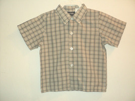 Happy Fella Boy&#39;s Shirt Size 4T Plaid Tan, Black, White Short Sleeves Bu... - £6.45 GBP