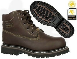 Mens Brown Work Boots Genuine Leather Lace Up Slip Resistant Rubber Soles - £47.12 GBP