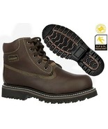 Mens Brown Work Boots Genuine Leather Lace Up Slip Resistant Rubber Soles - €52,11 EUR