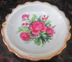 CHARMING HAND PAINTED ROSE CANDY NUT DISH SCALLOPED GOLD EDGE JAPAN - £3.16 GBP