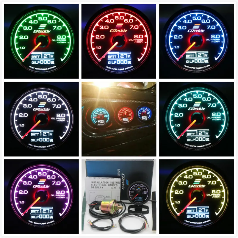 Er temperature car gauge 2 5inch 62mm 7 colors boost oil pressure rpm tachometer racing thumb200