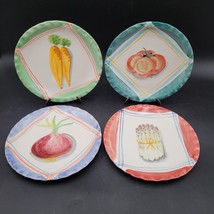 Set Of 4 Italian Pottery Ceramic Luncheon Plates Tomato Carrot Onion Asp... - £11.16 GBP