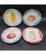Set Of 4 Italian Pottery Ceramic Luncheon Plates Tomato Carrot Onion Asp... - $20.33 CAD