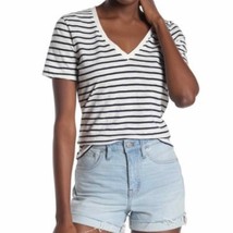 Madewell Top T-Shirt Theresa Women&#39;s Small Striped V-Neck Ivory Navy Cotton Tee - £14.05 GBP