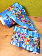 Naugahyde Blue Metallic 3.5&quot; Embroidered Vintage 60s 70s Trim Boho Flowe... - $123.79