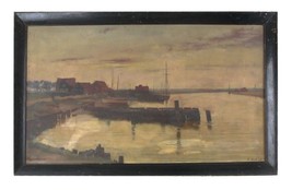 Untitled Oil on Canvas (Ship Dock) by Walbert Wier Signed 21&quot;x34&quot; Amazing Piece! - £2,087.40 GBP