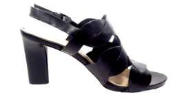 VIA SPIGA Women Strappy Sandal Size 8 Black High Column Heel Leather Italy - $39.99