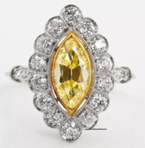 Art Deco Marquise Intense Yellow &amp; White Lab-Created Diamond Engagement ... - $747.22