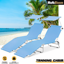 Set Of 2 Foldable Reclining Beach Chair Patio Camping Chaise W/Adjustabl... - £147.31 GBP