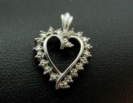 10K White Gold Open Heart Paved with Genuine Diamonds 3/4&quot; Vintage - £134.52 GBP