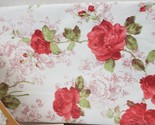 Vinyl Flannel Back Kitchen Tablecloth, 52&quot;x108&quot; Oblong,PINK ROSES FLOWER... - £12.41 GBP