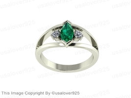 Natural Green Emerald CZ Diamond Gemstone Sterling Silver Handmade Women Ring - £49.03 GBP
