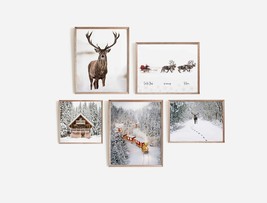 Winter Wonderland Photography Gallery Wall Set Of 5 Prints | Santa Sleigh | Wood - £11.01 GBP
