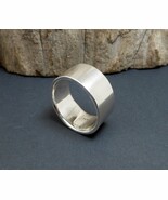 Solid Flat Surface Band Ring 11mm Wide 925 Sterling Silver, Handmade Uni... - £94.75 GBP+