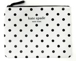 New Kate Spade Large Cosmetic Pouch Canvas Zipper White with Black Polka... - $24.61