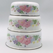 Three (3) Vintage Kobe Kitchen Pink Flower Enamelware Nesting Bowls  - £14.87 GBP