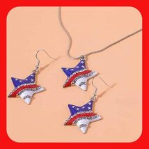 Beautiful Patriotic Rhinestone Star American US Flag Enamel Earrings&amp;Nec... - $12.00