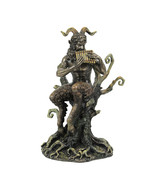 Bronzed Finish Greek Mythology Faun Pan Playing Flute In Forest Statue - £64.95 GBP
