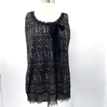 CAbi Womens Emily Black Lace Over Lay Lined Sleeveless Blouse Size Medium M - £14.61 GBP