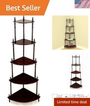Lightweight 5-Shelf Tiered Accent Shelf in Glossy Mahogany - Compact Design - $74.99