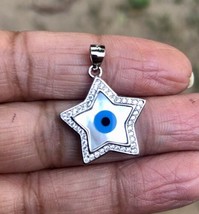 925 Silver Evil Eye Protection Star Pendant, Amulet Nazariya Mother of Pearl 12 - £17.37 GBP