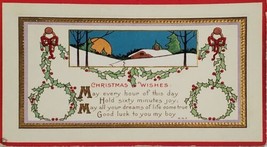 Christmas Wishes Poem Night Scene Gilded Embossed Postcard W10 - £4.70 GBP