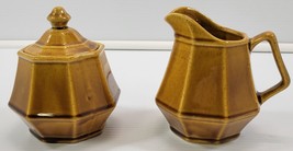 AP) Vintage Ceramic Brown Octagon Sugar Bowl and Creamer Set - £15.85 GBP