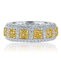 4.01 CT Natural Fancy Yellow Cushion Diamond Wedding Eternity Band 14k Gold - £5,969.27 GBP