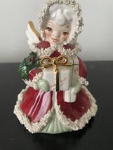 Napco Japan Xmas Angel with Gifts Figurine AX116A Spaghetti Trim Red Dress - £39.31 GBP