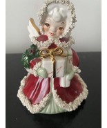 Napco Japan Xmas Angel with Gifts Figurine AX116A Spaghetti Trim Red Dress - £39.50 GBP